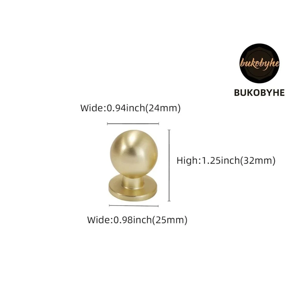 10-Pack Solid Brass Cabinet Knobs, Round Ball Gold Knobs for Dresser Drawer T1‎
